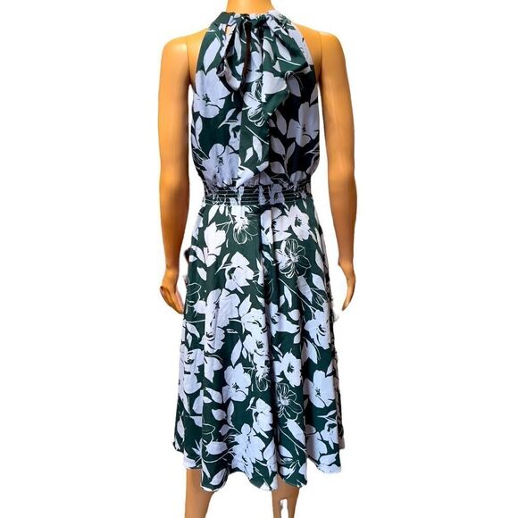 1901 Blue and Green Floral Halter Tie Back Dress Size 4 - Picture 4 of 16